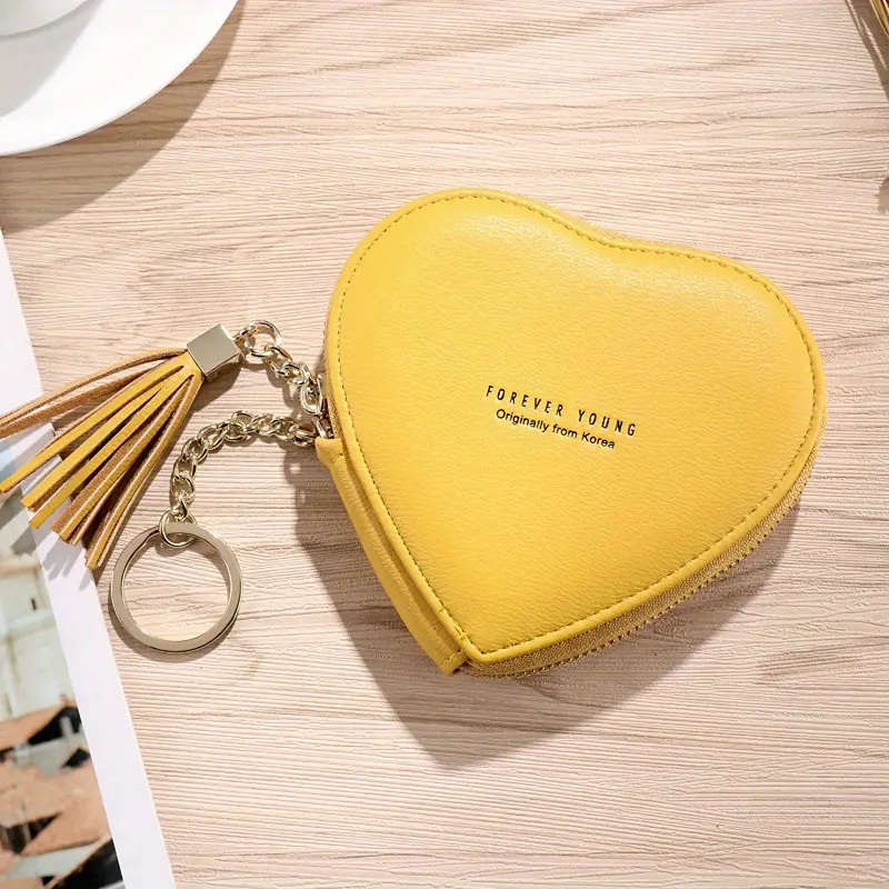 Heart Shaped Coin Purse Keychain Cute Pu Leather Wallet Key - Temu